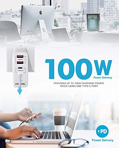 Ultimate 100 W 4-Port Fast PD Charger – Versatile Type C Wall Adapter for i Phone 12/12 Pro Max, i Pad, Mac Book, Samsung & More – Travel-Friendly Design with Foldable Plug for Rapid Multi-Device Charging and Enhanced Safety Features