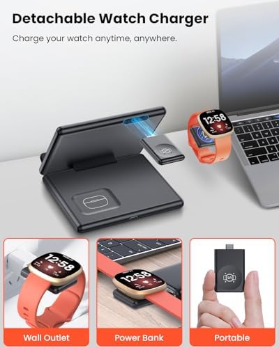 GEEKERA 3-in-1 Foldable Wireless Charging Station for Samsung – Fast Charging Dock for Galaxy Z Flip/Fold 6-3, S24-S20 Ultra Plus, Watch 6-3 Active & Buds 2 Pro/Live – Compact, Non-Slip Design for Home, Office & Travel