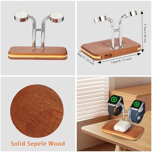 Sleek Dual Wireless Charging Dock for Apple Watch & Air Pods – 10 W Quick Charge Station with Multi-Color LED Status Light | Premium Wooden Finish for All Apple Watch Series & Pro Models | Transform Your Charging Area with Style and Efficiency