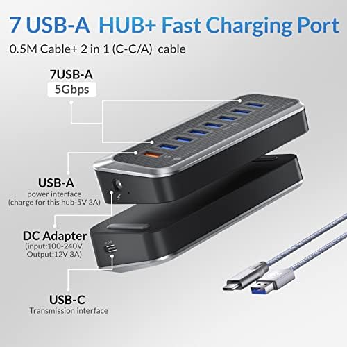 Transform Your Connectivity with Our 7-Port USB Hub – High-Speed USB 3.2 Gen1 Splitter Featuring Unique 32° Angled Design for Easy Access – Perfect for PCs, Laptops & More – Enjoy 5 Gbps Data Transfer Speeds with a 3.28 ft Cable for Ultimate Flexibility & Enhanced Productivity – Ideal for Home & Office Use