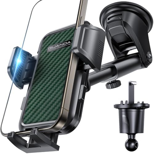 Ultimate Adjustable Windshield Phone Mount for Cars – Military-Grade Suction Cup Holder with Vent Hook, 360° Rotatable Design, Non-Slip Silicone Carbon Fiber for All Smartphone Models – Enhance Your Driving Safety & Hands-Free Convenience