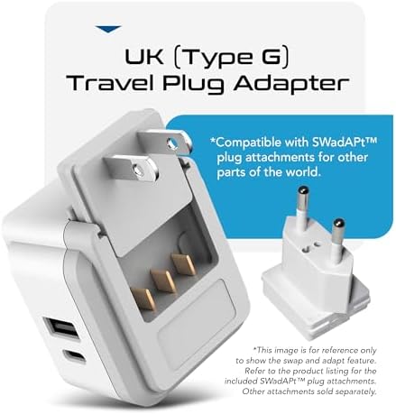 Ultimate Compact Travel Power Adapter for UK & Ireland – Dual USB & USB-C Fast Charger with 3.1 A Output – Type G Plug Converter for Seamless Global Connectivity in Hong Kong, England, Dubai, and Saudi Arabia – Safe, Efficient Design for Smart Travelers