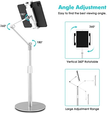 Transform Your Workspace with the Viozon 360-Degree Adjustable Overhead Stand – Premium Aluminum Holder for Smartphones & Tablets (3.5-11″) – Compatible with i Phone, i Pad Pro, Samsung, Nexus – Ergonomic Design for Enhanced Comfort and Stability – Perfect for Video Conferencing, Streaming, and Effortless Multitasking