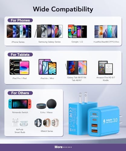 40 W USB C Multi-Device Fast Charger – 4-Port Power Adapter for i Phone & Samsung – Sleek Black Compact Travel Charger with Dual PD & QC Technology for Efficient Home and On-the-Go Charging Solutions – Perfect for Busy Professionals and Families