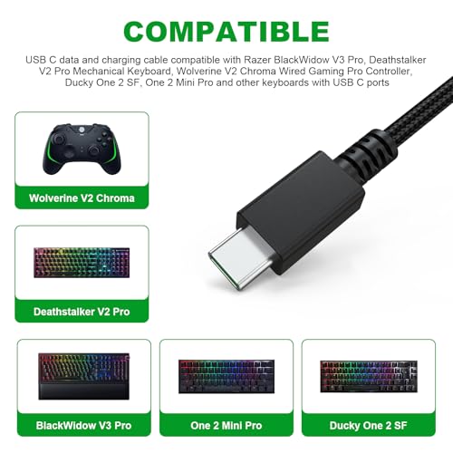 High-Speed USB C Charging Cable – 5.9 ft Durable & Tangle-Free Design for Razer Black Widow V3 Pro & Ducky One 2 Mini Pro | Perfect for Gamers & Professionals Seeking Uninterrupted Performance | Universal Compatibility for Fast Charging & Data Transfer