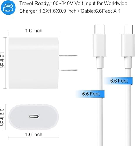 20 W USB-C Fast Charger Duo for i Pad Pro, Air & Mini – Rapid Dual Charging Solution with 6.6 ft Cables for Maximum Portability – Universal Compatibility for All i Pad Generations, Ideal for Travel and On-the-Go Power Needs