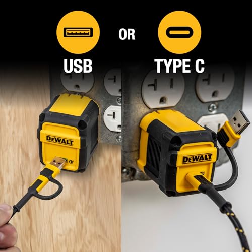 DEWALT Heavy Duty 2in1 Charging Cable, USB C to USBC w/Adapter USB, 60W PD Fast Charging & Data Sync, TypeC Charger Cables for Multiple Devices for iPhone 16/15 Pro Max, MacBook, iPad, Samsung Galaxy – Enhanced Compatibility and Speed
