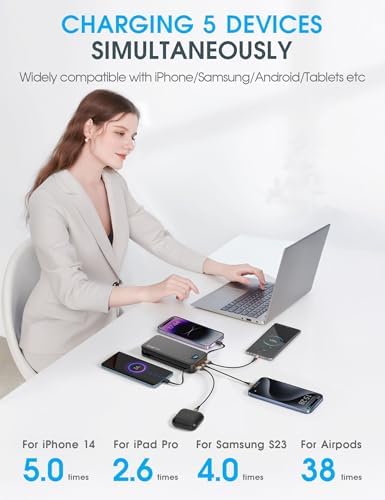 Ultra-Fast Portable Phone Charger with 12000 m Ah Capacity – All-in-One Power Bank with Integrated Cables, Wall Plug, and LED Display for i Phone, i Pad, Samsung – Essential Travel Companion for Uninterrupted Connectivity