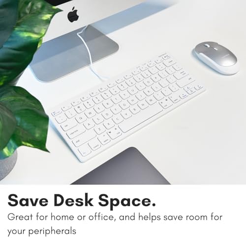 Compact Macally Wired Keyboard for Mac and Windows – Sleek USB Mini Keyboard with 78 Scissor Switch Keys – Effortless Plug and Play Design for Enhanced Typing Speed – Ideal Space-Saving Solution for Modern Workspaces – Durable Aluminum Finish for Long-lasting Performance and Style