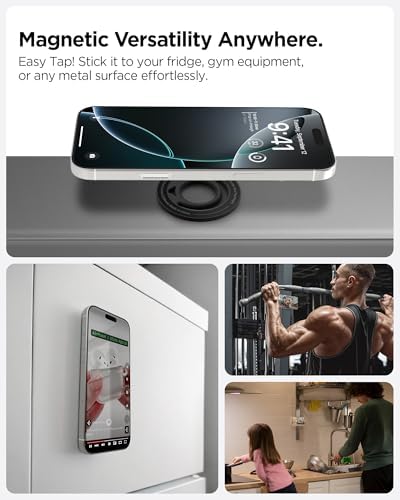 Experience Ultimate Grip with Spigen Dual Pop Mag Fit Phone Holder – Premium Magnetic Silicone Mount for i Phone 16/15/14/13/12 Series – Sleek Gray Design for Enhanced Stability and Comfort on the Move.