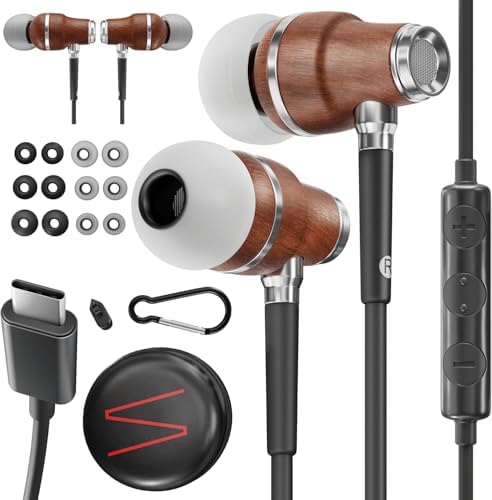 Elevate Your Audio Experience with Symphonized Premium Wooden Wired Earphones – USB C, Deep Bass & 3 D Sound, Enhanced Noise Cancellation (90%) for i Phone 15-16 & Android Devices – Perfect for Music Lovers and Professionals Seeking Superior Sound Quality