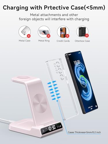 Upgrade Your Charging Experience with the Premium 3-in-1 Wireless Charger Station for Samsung Devices – Ultra-Fast Dock for Galaxy S24 Ultra, S23 Ultra, Z Flip 6, Fold 5, Galaxy Watch 7/6/5 Pro, and Buds – Modern Wood Grain Design with Integrated Clock for Enhanced Organization and Style