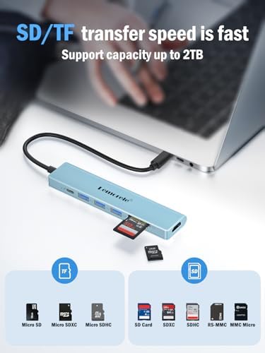 Lemorele 7-in-1 USB C Hub Adapter: Unleash Ultimate Connectivity with 4 K HDMI Output, 100 W Power Delivery, and High-Speed Data Transfers – Sleek Blue Multiport Dongle for Mac Book, Chromebook, Dell, HP & Lenovo Users Seeking Enhanced Performance and Style
