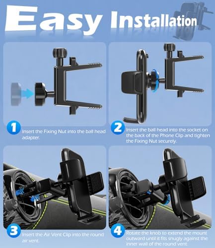 Car Round Vent Phone Mount for Mercedes Benz A/B/C/E/G-Class/GLA/GLK/EQE [Big Phone & Thick Case Friendly], Hands Free Car Phone Holder, Wider Clamp for All Smartphone 4-7.2inch – Enhanced Compatibility and Speed