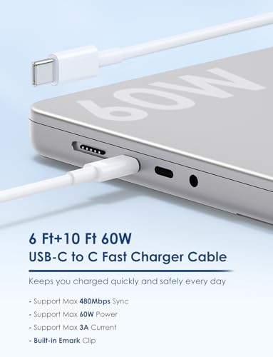 High-Efficiency Essri 100 W USB-C Charger Duo Pack – Dual 65 W Fast Charging Ports for Mac Book Pro, Air, i Pad Pro & i Phone 15/16 – Includes 6 FT & 10 FT USB-C Cables for Maximum Connectivity and Travel Convenience