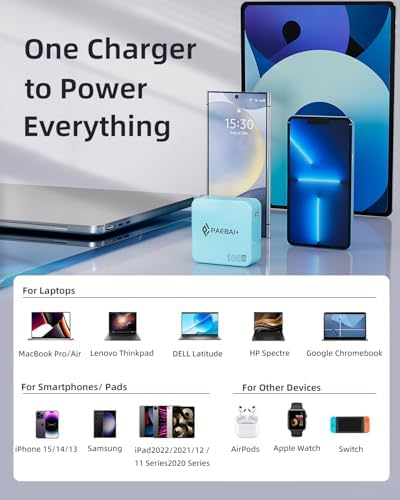 Ultimate PAEBAI+ 100 W USB-C Ga N Fast Charger: Compact, Foldable Wall Adapter for Mac Book Pro, i Phone 15/16, and Diverse USB-C Devices – 6.6 ft Durable Type-C Cable for Rapid Charging – Unmatched Versatility and Safety Features for Efficient On-the-Go Power Solutions