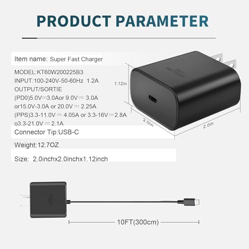 Dual 45 W Super Fast Type C Charger Pack with 10 FT Cables – Ultimate Fast Charging Solution for Samsung Galaxy S25/S24/S23 Series & Galaxy Tab S8 – Unmatched Compatibility and Long Reach for Effortless Power Delivery
