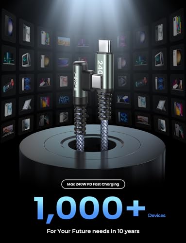 Optimize your charging setup with the AINOPE 240 W USB C to USB C Cable, a 6-foot powerhouse engineered for ultimate speed and flexibility. Featuring a right-angle connector, this fast charging cable is perfect for gaming or multitasking without the clutter of tangled cords. Compatible with the latest devices, including i Phone 16 Pro Max, i Phone 15, Mac Book Air/Pro, i Pad Pro, Samsung Galaxy, and Pixel, it delivers an impressive 240 W power output for rapid charging. The dual-pack offers exceptional value, ensuring you have a reliable charging solution wherever you go. Built with premium materials for durability, the sleek grey and blue design enhances your tech aesthetic while providing long-lasting performance. Elevate your device charging experience with this versatile cable, designed for both home and office use, while ensuring seamless connectivity across all your electronics.