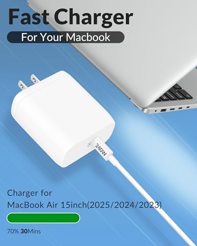 Rapid Charge 70 W USB-C Power Adapter for Mac Book Air & Pro – Compact, Lightweight Design with 6 FT Cable, Unmatched Compatibility with All USB-C Devices, Advanced Ga N 3.0 Technology for Maximum Efficiency, Perfect for Professionals and Travelers Seeking Fast Power Solutions