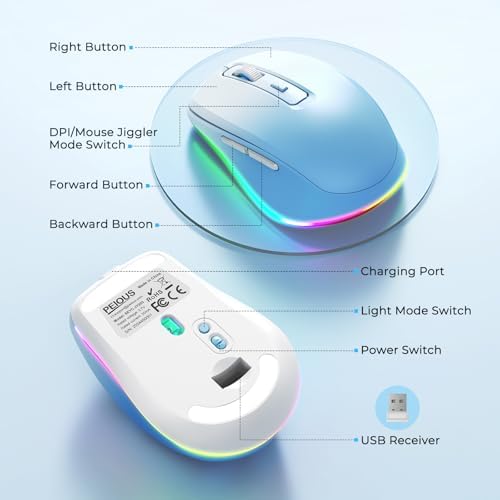 PEIOUS Rechargeable Wireless Mouse with LED – Innovative Jiggler Technology to Keep Your Computer Awake – Sleek Black Design for Optimal Comfort and Productivity