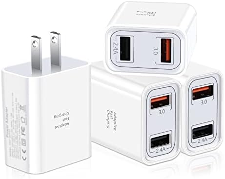 Pofesun QC 3.0 Fast Charging Wall Adapter – 4-Pack Dual Port USB Charger for i Phone 15/14/13/12/11 Pro Max, Galaxy S23/S22/S21, Pixel & Air Pods – Compact, High-Speed Power Block with Enhanced Safety Features for Home & Travel Use