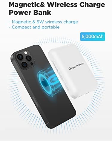 Gigastone 5000 m Ah Magnetic Wireless Power Bank – Ultimate Portable Charger with Type-C Fast Charging for i Phone 12/13/14/15 – Effortless Magnetic Alignment and Lightweight Design for On-the-Go Charging Solutions