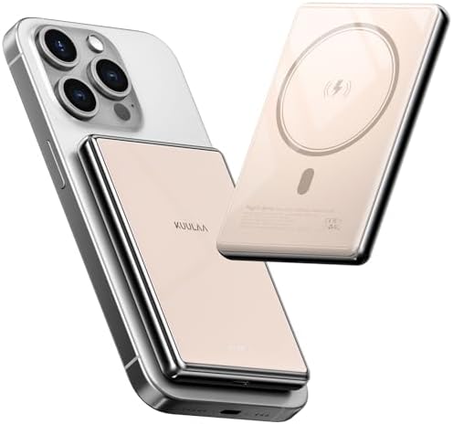 Ultra-Slim Kuulaa Mag Safe Battery Pack 5000 m Ah – Magnetic Portable Charger for i Phone 12-16 Pro Max with USB-C PD 20 W Fast Charging, Elegant Titanium Finish for On-the-Go Power Solutions