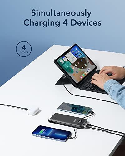 VEGER Ultra-Slim 10,000 m Ah Portable Charger with Built-in Cables and Integrated Wall Plug – Fast Charging Power Bank for i Phone, i Pad, Samsung, and More – Essential Travel Battery Pack for On-the-Go Charging and Enhanced Device Compatibility