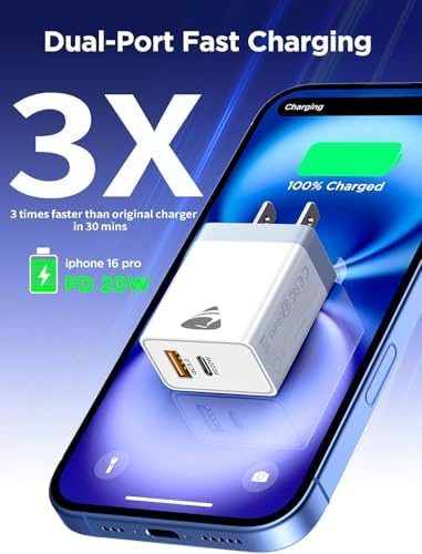 Aioneus 40 W USB C Fast Charging Block – 4-Port Dual PD & QC Wall Charger for i Phone 11-16, i Pad & Samsung Devices – Compact, High-Performance Power Adapter with Enhanced Safety Features for Home & Travel