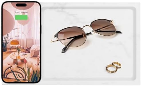 Sleek Marble Tray 15 W Magnetic Wireless Charger for i Phone 15/14/13/12 – Rapid PD Charging with Elegant Walnut Wood Accents for Ultimate Compatibility and Style