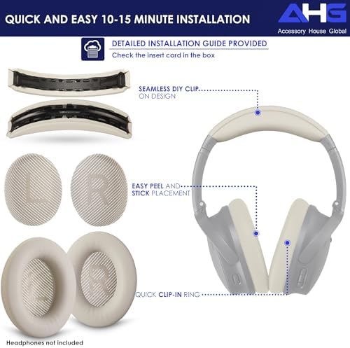 Ultimate Comfort Upgrade Kit: Premium Replacement Ear Pads & Headband Cushions for Bose Quiet Comfort 2023 Models (QC45, QCSE, QC35 II) – Easy DIY Installation in Elegant White Smoke for Superior Sound Quality and Long-lasting Durability