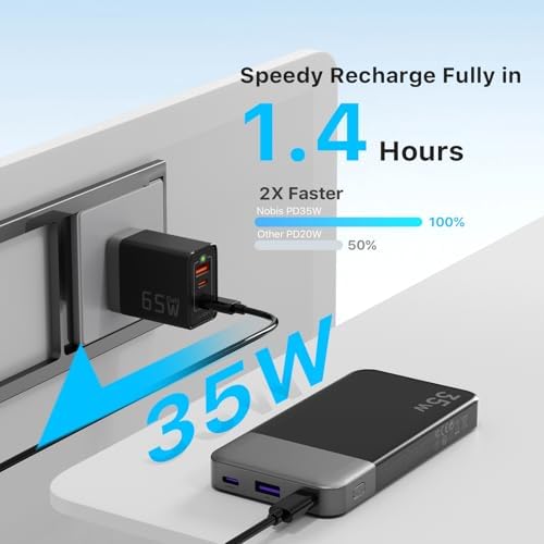 NOBIS 10000 m Ah Fast Charging Power Bank with Digital Display – Versatile USB-C Battery Pack for i Phone, i Pad, Android & More (25 W) – Compact, Reliable Charging Solution for On-the-Go Power Needs