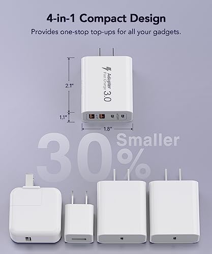 40 W USB C Multi-Device Fast Charger – 4-Port Power Adapter for i Phone & Samsung – Sleek Black Compact Travel Charger with Dual PD & QC Technology for Efficient Home and On-the-Go Charging Solutions – Perfect for Busy Professionals and Families