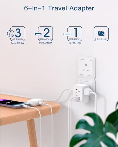 Ultimate European Travel Plug Adapter Set – Dual Pack Universal Power Converter with 3 AC Outlets and 3 USB Charging Ports (including USB-C) for Efficient Power Solutions in Italy, Spain, France, Germany, and Iceland – Essential Accessory for Global Travelers Seeking Versatile Compatibility and Rapid Charging Efficiency