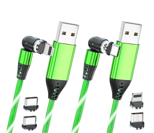 Versatile 3-in-1 Luminous Magnetic USB Charging Cable – Reflex Power 2 Pack, 1 M Length, 540° Rotating Design, Fast 2.4 A Charge, Durable TPE Build, Compatible with i Phone/i Pad, Micro USB & Type-C Devices, Green LED Glow for Easy Visibility in Low Light, Enhanced Durability for Everyday Use