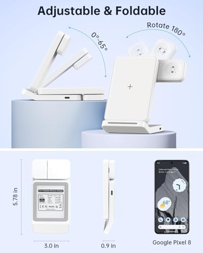 Revolutionary 3-in-1 Foldable Wireless Charger for Google Pixel Devices – Fast Charging Stand for Pixel Watch 3/2, Pixel 9 Pro/XL/9 a/8 Pro/8 a/7 Pro/7 a/6 Pro & Pixel Buds Pro 2 – Compact, Portable Design with Adapter Included – Sleek White Finish for Home or Travel – Ultimate Solution for Efficient Multi-Device Charging