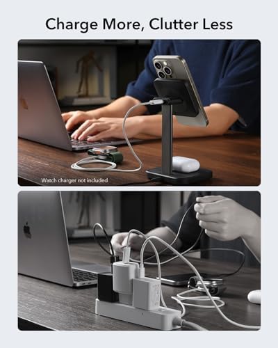 Ultimate ESR 2-in-1 Mag Safe Charging Station for Apple Devices – Fast Wireless Charger Stand for i Phone 16/15/14/13/12, Apple Watch, & Air Pods – Sleek Black Design for Dual Device Convenience and Enhanced Speed
