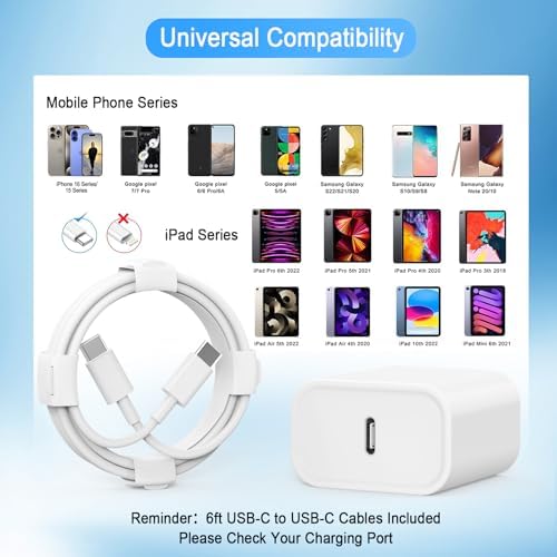 Ultimate 4-Pack USB-C Fast Wall Charger for i Phone 16 & 15 Series – High-Speed 6 ft Charging Cables Included for i Pad Pro, Samsung, and More – Enhanced Compatibility & Durability for Daily Use