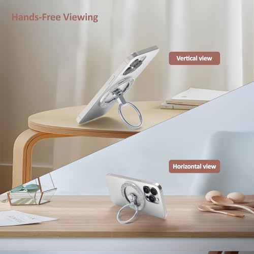 Glitter Black Mag Safe Phone Grip Stand – Stylish Magnetic Ring Holder for i Phone with 360° Rotational Flexibility, Effortless Hands-Free Functionality, and Universal Compatibility for All Mag Safe Devices – Lightweight and Durable Accessory for Everyday Convenience