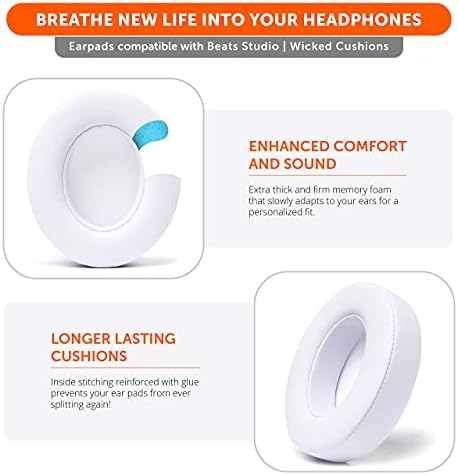 Upgrade Your Audio Experience with WC Wicked Cushions Replacement Ear Pads for Beats Studio 2 & 3 – Retro 90’s White | Luxurious PU Leather & Enhanced Foam for Optimal Sound Isolation | Perfectly Fits B0501 & B0500 Models | Not Compatible with Beats Solo | Enhanced Adhesive for Maximum Durability and Longevity