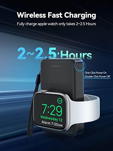 LVFAN 4000 m Ah Magnetic Wireless Power Bank for Apple Watch – Sleek Portable Charger Compatible with Series 1-10, SE, Ultra – Fast Charging Smartwatch Battery Pack for On-the-Go Convenience in Black