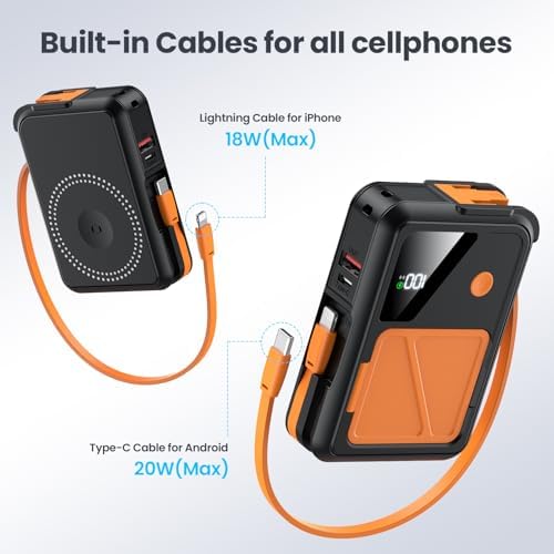 Revolutionary 3-in-1 Magnetic Wireless Power Bank – 10,000 m Ah Capacity with Built-in Cables and AC Plug – 22.5 W Fast Charging for i Phone 15/14/13/12, Apple Watch, and Air Pods – Ultimate Travel Companion for Seamless Device Charging