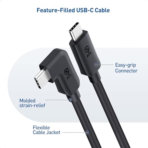 High-Speed 20 Gbps Right Angle USB C Cable by Cable Matters – 3 ft, Supports 8 K@30 Hz & 4 K@120 Hz Video, 240 W Power Delivery, Ergonomic USB-C Cord for Optimal Space Management and Enhanced Device Compatibility