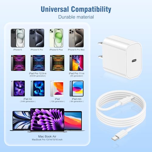 High-Speed 10 ft i Phone 15/16 Charger with 20 W USB-C Power Adapter – Premium Type C Cable for Fast Charging, Enhanced Durability, and Broad Compatibility with i Pad Air & Mini, Ideal for Home & Office Use