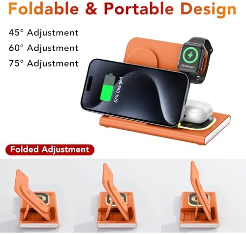Ultra-Convenient 3-in-1 Foldable Wireless Charging Dock for Apple Devices – Rapid Power-Up Station for i Phone 16/15/14/13/12/11/X/XS, Apple Watch Series 10/9/8/7/Ultra2/Ultra/SE, and Air Pods Pro/2/3/4 – Lightweight Travel Charger with Integrated LED Light for Enhanced Portability and Efficiency