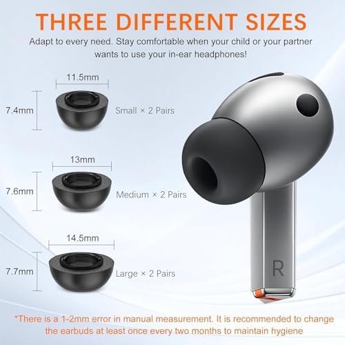Premium Comfort Hybrid Memory Foam & Silicone Ear Tips for Samsung Galaxy Buds3 Pro – Double-Layer Anti-Slip Design Ensures Noise Isolation, Perfect Fit for Charging Case, 3 Pairs (Black Orange, Size L) – Transform Your Audio Experience with Superior Sound Quality and All-Day Comfort