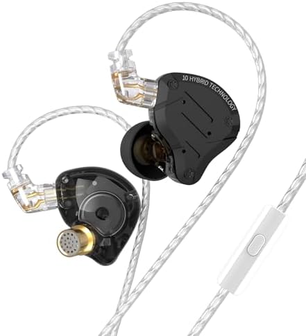 KZ ZS10 Pro Wired Gaming Earbuds – Premium 4 BA + 1 DD IEM Headphones with Microphone, Ergonomic Design for Extended Comfort, Detachable 2 PIN Cable for Versatile Compatibility, One-Button Control, Superior Sound Quality for Gamers and Audiophiles, Sleek Black Finish, Ideal for Immersive Audio Experiences