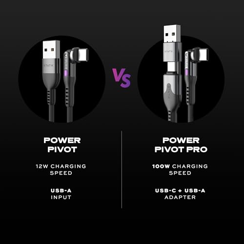 Statik Power Pivot 12 W USB-C Cable – 6 FT Right-Angle Design with 360-Degree Rotating Head for Seamless Charging & Data Transfer, Ideal for Home & Office Setup, Compatible with Smartphones, Tablets, and Laptops, Premium Durability & Flexibility for Enhanced Convenience and Performance