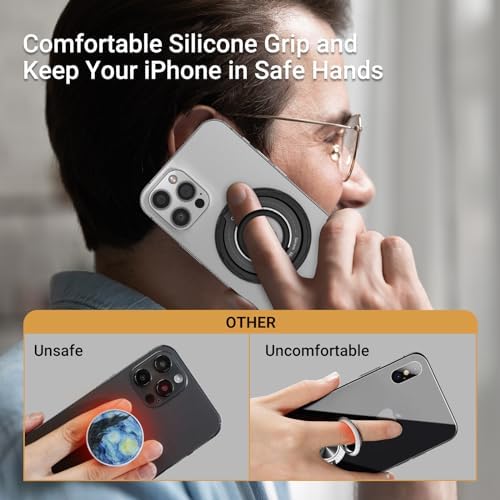 OPSO Magnetic Phone Ring Holder for Mag Safe – 360-Degree Rotating Silicone Finger Grip with Adjustable Kickstand Compatible with i Phone 16/15/14/13/12/Pro/Max & Samsung – Ultimate Hands-Free Essential for Enhanced Device Usability and Stylish Stability