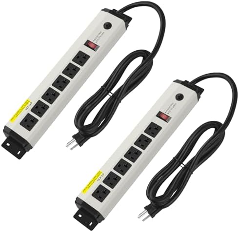 CCCEI 12 Gauge Heavy Duty 20 Amp Power Strip Surge Protector with 6 Outlets and 4800 Joules – Industrial Metal Power Strip with 6 FT Extension Cord for Garage and Workshop Use – Reliable Surge Protection for High-Demand Appliances and Tools